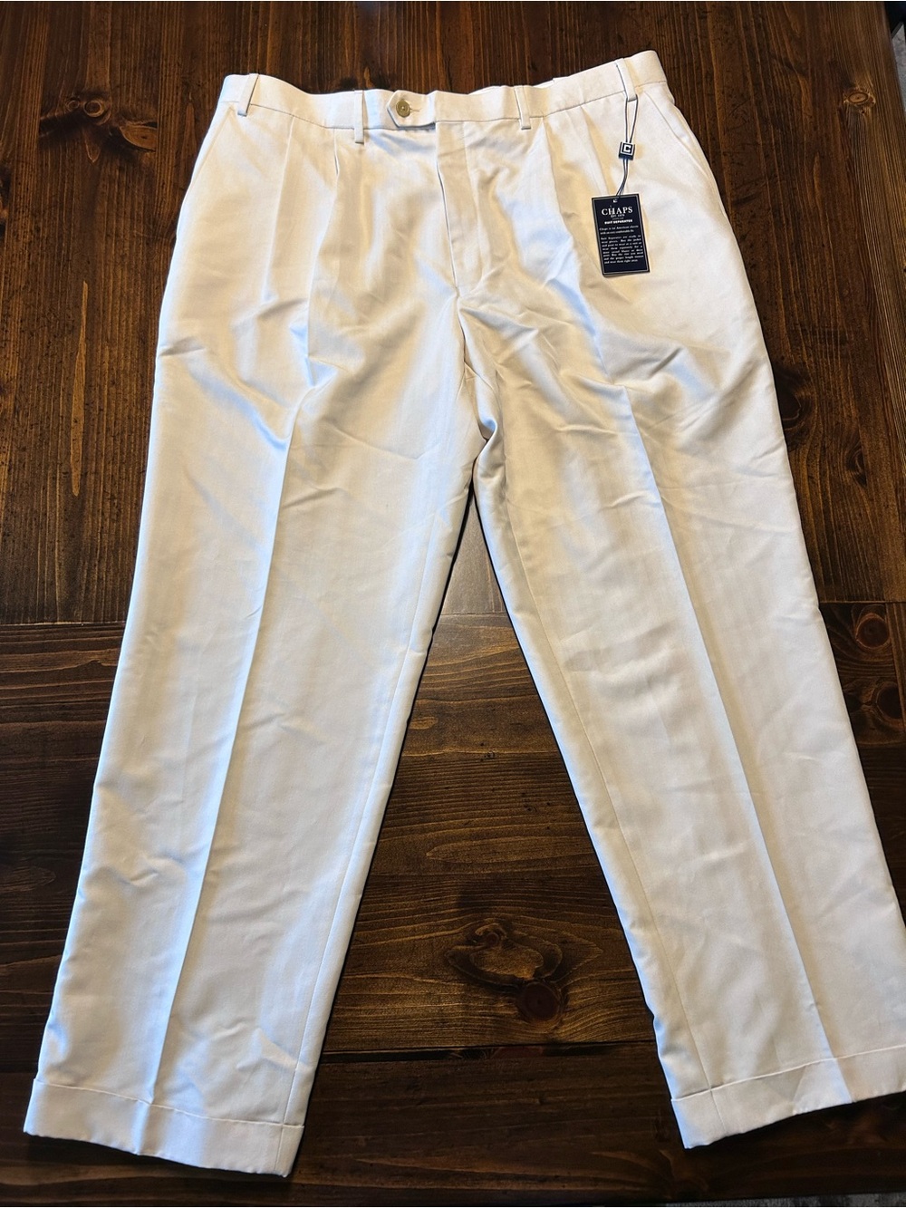 NWT Chaps Men's Stone Pleated Cuffed Dress Pants Herringbone Striped 40x30